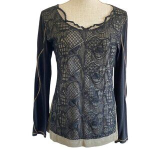 Elisa Cavaletti Black Lace Overlay Sage Top Sz Sm